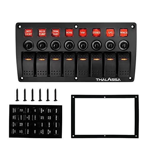Thalassa 8 Gang Marine Boat Rocker Switch Panel Waterproof With Circuit Breaker, 12V On-Off Toggle Switchs Panel With Red Led Indicator For Rv Car Truck Vehicles Yacht #TOP4