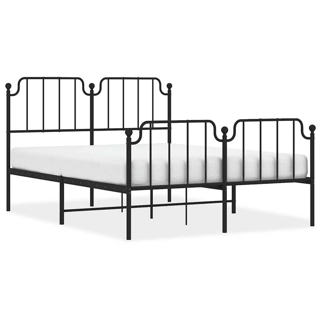 Black Metal Bed Frame 135x190cm with Slats and Underbed Storage | Heavy-duty steel platform requires no box spring, offering stable support for bedrooms and guest rooms.