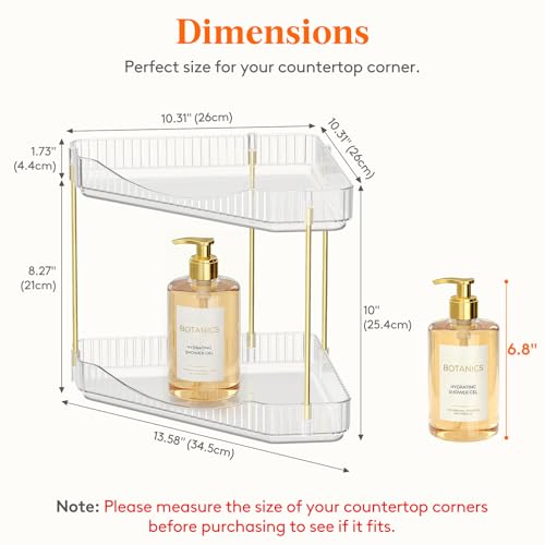 Image of Lifewit 2-Tier Corner Bathroom Counter Organizer, Plastic Makeup Skincare Organizers Storage Countertop, Large Sink Cosmetic Perfume Shelf for Bedroom, Dresser, Kitchen, Vanity, Clear, 25 cm /10inch(H)