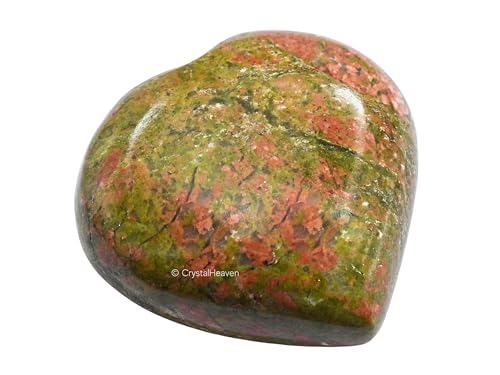 Image of Unakite Crystal Heart Palm Pebbles Stones for Anxiety Stress Relief Massage - AAA Grade Original Healing Gemstone Agate Heart Palm Stone for Yoga Meditation Spiritual