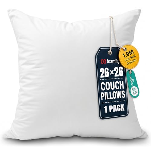 Image of Foamily Couch Pillows Inserts 26x26 Premium Decorative Pillows for Couch, Bed & Living Room, Soft Fluffy Throw Pillow Inserts for Home Decor