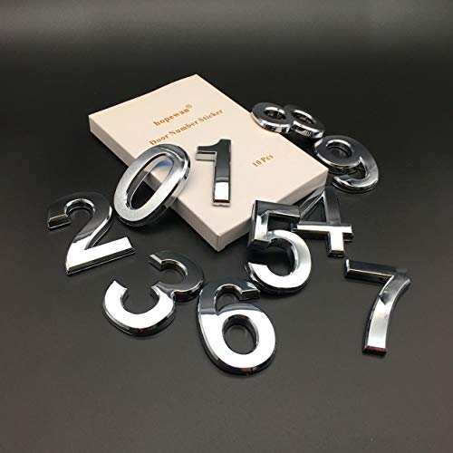 Image of Mailbox Numbers Chrome Plated, Door Number Stickers for House Office Room Doors, Raised 3D Style, Silver Shiny.(2.75 inch 10 Pack (0-9）, Silver)