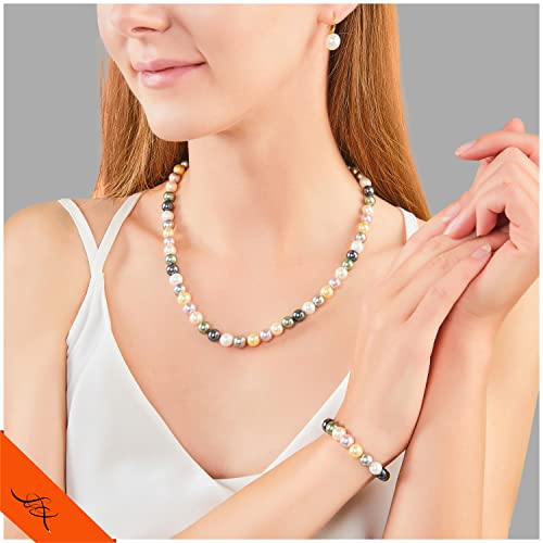 Perla collar de cadena de perlas de imitación de lujo y pulsera 8mm 7
