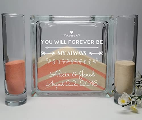 GLASS Personalized Wedding Unity Sand Ceremony Set w LID, SAND, INK Printed - You Will Forever Be My Always Unity Sand Set For Weddings - Unity Candle Alternative, Unity Sand Set, Beach Wedding Decor