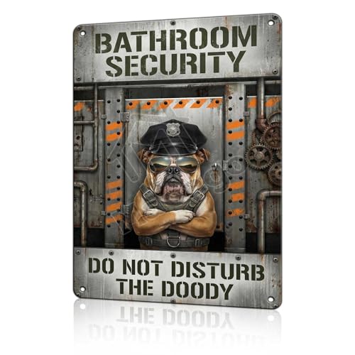 macago Bulldog Bathroom Security Sign - Do Not Disturb The Doody Funny Metal Wall Art - Dog Wall Decor for Man Cave, Boys Restroom, or Half Bath - Novelty Tin Signs 12x16 inch