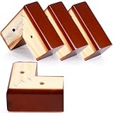 Geelin 4 Pack Wooden Furniture Risers 2 Inch High L‑Shaped Bed Risers with Metal Screws and Anti-Slip Pads Furniture Legs Couch Legs Replacement Sofa Feet for Coffee Table Bed Dresser (Brown)