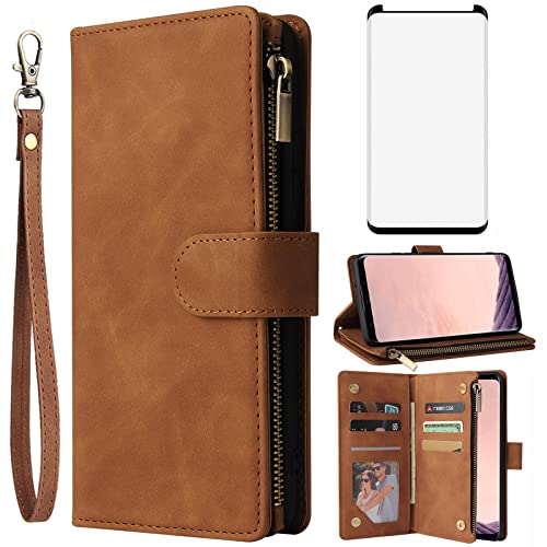 Étui portefeuille portable Galaxy S8 Plus protection verre trempé rabat