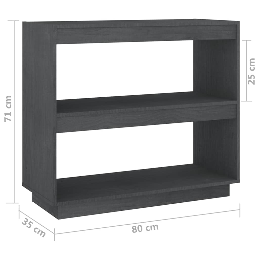 Libreria in Legno Massello di Pino Grigia 80x35x71 cm | Scaffale salvaspazio a tre livelli per soggiorno e studio, ideale per organizzare riviste, multimedia e decorazioni.