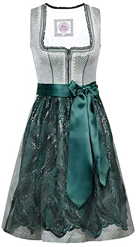 MarJo Glorious Collection Dirndl Kerstin 58cm Länge Damen grün | Jacquard Spitzenschürze | Knielang Gr 42 Cover