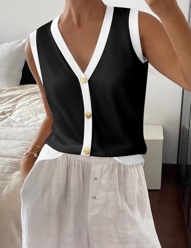Image of Zeagoo Womens Sweater Vest V Neck Button Down Shirts Trendy Knit Sleeveless Cardigan Top Shirt S-XXL