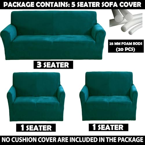 Image of Gifts Island Premium Velvet Sofa Cover 3 Seater and 2 Seater Fully Covered Universal 5 Seater Sofa Cover Non-Slip Sticky Elastic Stretchable Slipcover (Velvet Green)