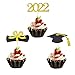 LUTER 48 Piezas Decoración para Cupcakes de Graduación 2022 con Palitos de Bambú Puntos de Pegamento Purpurina Gorro de Graduación Cupcakes Toppers para Fiesta de Graduación Decoracion (Dorado, Negro)