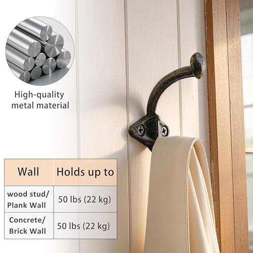 Image of SKOLOO Gold Cast Iron Wall Hooks - Farmhouse Style, Pack of 10, Dual-Direction Hanging Design - Ideal for Coat, Backpack, Towel - Perfect for Entryway, Mud Room, Bathroom Dry Area