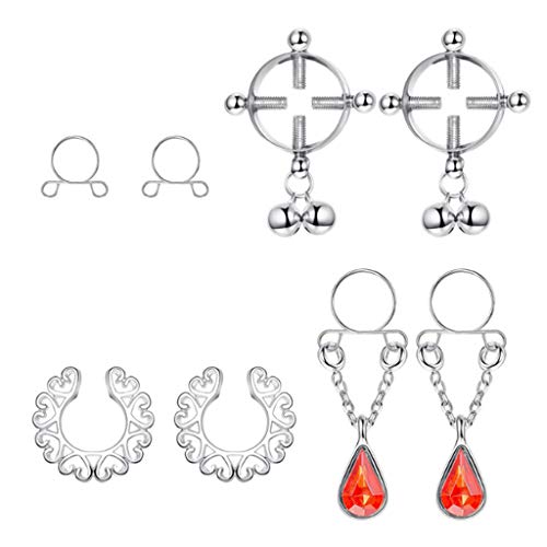 Milageto 8Set en Acier Inoxydable Faux Mamelon Anneaux Bijoux de Corps pour