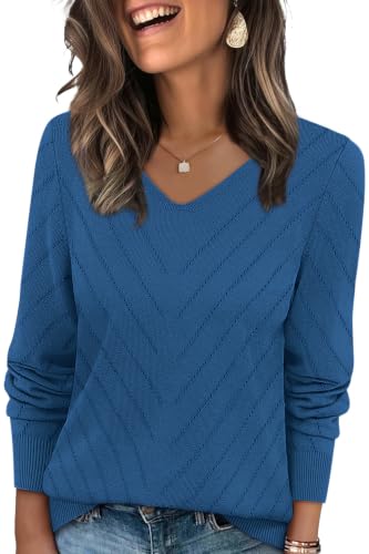 Image of WIHOLL Sweaters for Women V Neck Casual Knit Long Sleeve Tops Lightweight Pullover Clothes Fall Fashion Outfits 2026