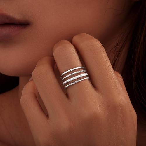 Gelbesty 4PCS Non Tarnish Thin Stackable Rings for Women, Dainty Stainless Steel Rings Set, Waterproof & Non-Tarnish Jewelry, Size 5-113