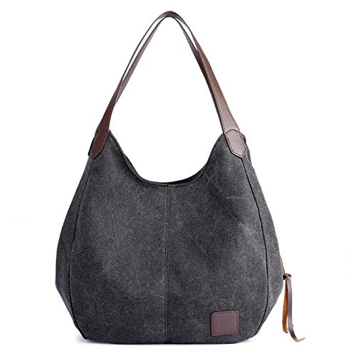 Shoulder Bag Casual Handbag Tote Bag Travel Bag Cotton Canvas bag Roomy purse Durable Lightweight women, Black, SIZE(L*W*H):11.02*5.12*11.81in