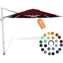 Midtown Umbrellas 10 Ft Outdoor Cantilever Patio Umbrella w/Sunbrella Burgundy Fabric - Tilt 360 Rotate Offset Patio Umbrella, Deck Patio Umbrella, Backyard Umbrella & Garden Umbrella - Silver Frame