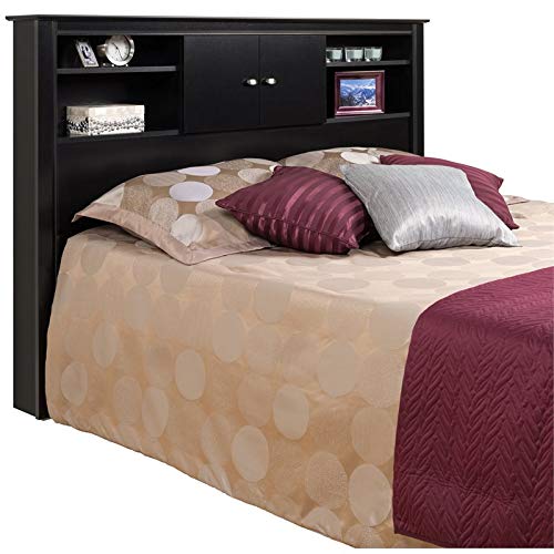 Pemberly Row Full Queen Size Wood Bookcase Bed Headboard And Cabinet Storage In Black Finish #TOP1