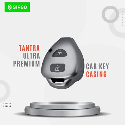 Image of SIAGO Premium TPU Car Key Cover and Metal Keychain Compatible with Innova, Fortuner 2 Button Remote Key (Grey)