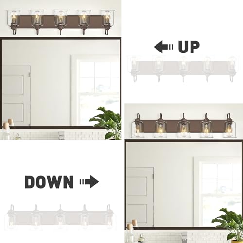 Image of zeyu 5-Light Modern Vanity Light Fixture, 36 inch Bathroom Light Fixtures Wall Mount with Clear Glass, Oil Rubbed Bronze Finish, ZSL72B-5W ORB