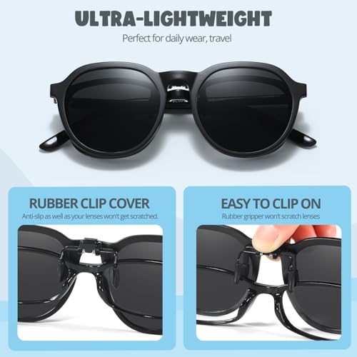 Trysee® Kids Clip on Sunglasses Over Prescription Glasses for Age 6-12 Boys Girls Polarized UV400 Protection Flip Up TS-88013