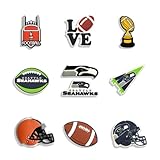 RedTerrapene 10PCS Sports Shoe Charms Football Charms for Clog shoes Slides Sandals & Bracelet Wristband Party Gifts for Girls, Kids, Boys (SEAHAWKS)