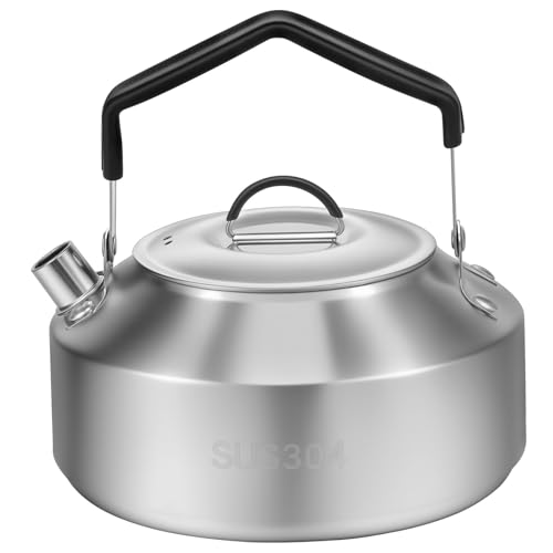 Stainless Steel Tea Kettle, Camping Kettle with Anti Scald Handle, Stainless Steel Portable Camp Tea Coffee Pot, Premium Stainless Steel Metal Stove Kettle for Travel Outdoor Activity. (1L)