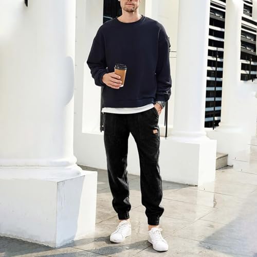 Slacks for Men Drawstring Elastic Waist Corduroy Pant with Pockets Casual Baggy Straight Leg Tapered Sweatpants Joggers3