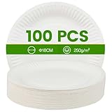 UYYUHDRV 100 Platos Papel Blancos – platos carton 18 cm/7 pulgadas, Para Fiestas, Barbacoas y Eventos, Elegantes y Resistentes, Platos de Papel Grueso 250 g/m²