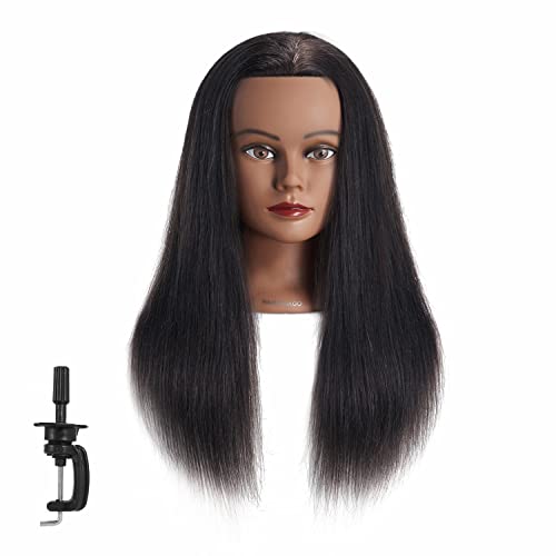 Hairginkgo 20"-22" Human Hair Mannequin Head for Styling, Dye, Cutting, Braiding, Cosmetology School & Salon Use with Free Clamp Stand