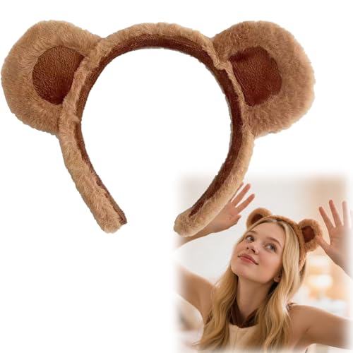 Bear Ears Plush Headband for Women Adults - Animal Style Hairband Accessory Costume Party Headwear for Halloween World Book Day Fancy Dress Photo Booth Dress Up Looks Costume Outfit Wear (Bear Ear)