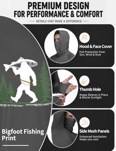 Image of FISHEAL Men's UPF 50+ Fishing Hoodie, Long Sleeve Sun Protection UV Shirts with Mask, Lightweight Quick Dry Outdoor Hooded
