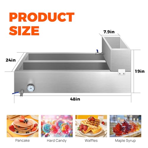 Image of 48x24x18.5 Inch Maple Syrup Evaporator Pan, 304 Stainless Steel with 2 Valves & 1 Thermometer & 1 Divided Pan for Efficient Boiling