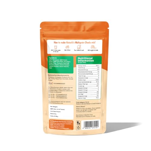 Image of The Naturik Co. Multigrain Chilla Mix 200g: Instant, Ready-to-Cook Cheela & Dosa Mix with 70% Pulses & 20% Protein, Healthy Breakfast Option for Kids & Family | As Seen On Shark Tank