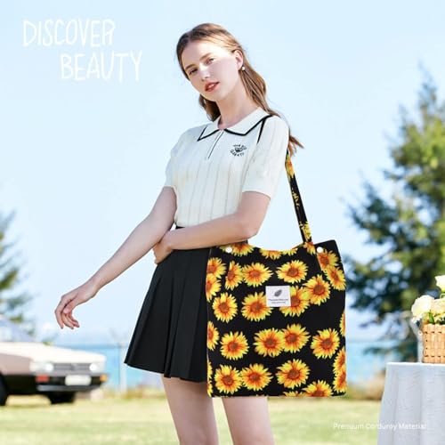 Image of Kawn Corduroy Tote Bag Aesthetic Cute Canvas Tote Bags for Women Washable Shoulder Bag with Inner Pocket for Go-to Everyday Bag for Work Beach Travel and Shopping Grocery