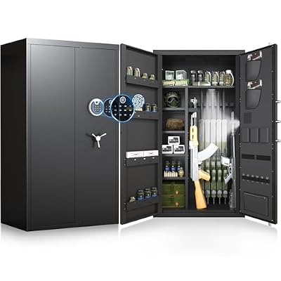 Luzfuego 30-40 Large Gun Safe, 54.33" Biometric Gun Cabinet with Door Organizer & 4 Metal Storage Box, Unassembled Gun Safe for Rifles and Shotguns with LCD Keypad & Magnetic Lamp