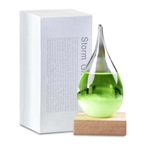 Purple Storm Glass Weather Forecaster Small Teardrop Shape Weather Forecast Bottle with Wooden Base Storm Glass Weather Station Fathers Day Gifts High-Grade Home and Office Decoration (green)