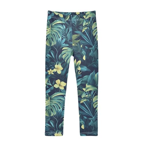 Green Monstera Leaves Girls Leggings Soft Stretch Workout Yoga Dance Pants for Kids Casual Tights