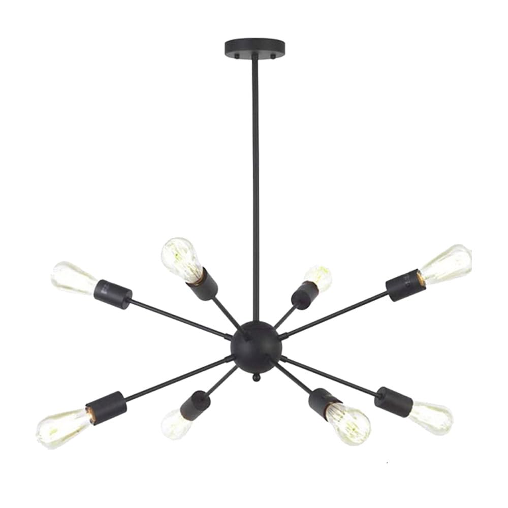 Mengjay Plafoniere Lampadari Sputnik Lampadario Semi-incasso da Soffitto 8 Luci,Lampadario a Sospensione,Lampade da soffitto E27 per Sala da Pranzo Cucina Soggiorno (Senza Lampadina) (8 teste(Nero))