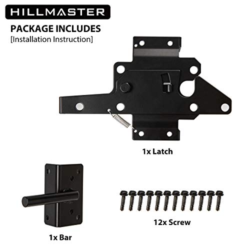Image of HILLMASTER Heavy Duty Self-Locking Gate Latch for Wooden Fence, Post Mount Automatic Gate Lock Gravity Door Latch Hardware for Secure Pool, Outdoor Garden, Metal Gates Vinyl Fence, Black Finish