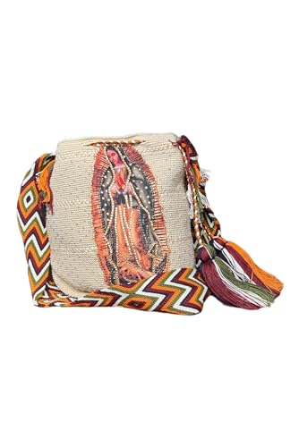 Bolso Wayúu Artesanal con Diseño Religioso, Decorado con Cristales.