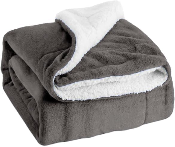 ZZZMRH Sherpa Fleece Blanket Throws for Sofas Large Blankets – Soft Thick Blanket Reversible Microfiber Bed Throws – Fluffy Bedding Throw Blanket (Grey, Queen(200x220cm))