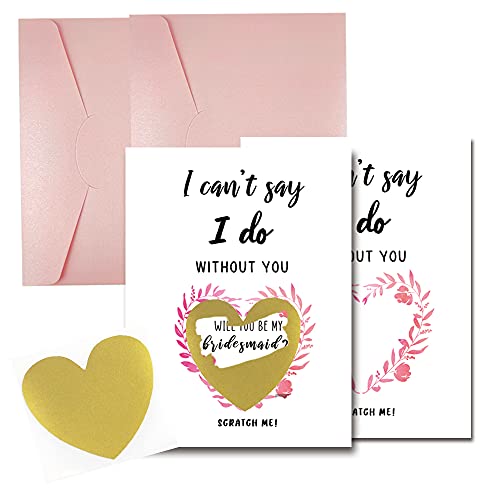 Zcmy I Can't Say Do Without You- Bridal Party Proposal Wedding Card,Bridesmaid Request,Bridesmaid Gifts For Wedding,Present From Bride Card(2 Cards + 2 Hearts Scratch Off Stickers), 6.3X4.5Inch #TOP2