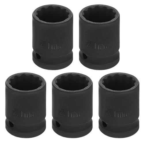Image of HARFINGTON 5pcs 1 /2 inch Drive x 21mm Shallow Impact Socket 12-Point Metric CR-V Steel Spindle Nut Impact Flip Sleeve for Home Auto Nuts Bolts Repair