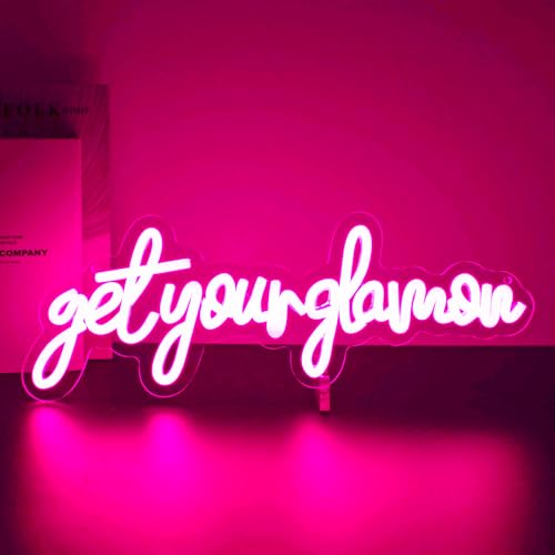 Image of Get Your Glam On Neon Sign, Neon Signs for Wall Decor Neon Pink LED Signs Room Neon Light Up Signs Home Decor for Bedroom Club Party Bar Shop USB Operated