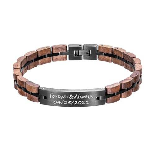 Bracelet personnalisé en acier et bois de zèbre Kenon, bijoux d'exception