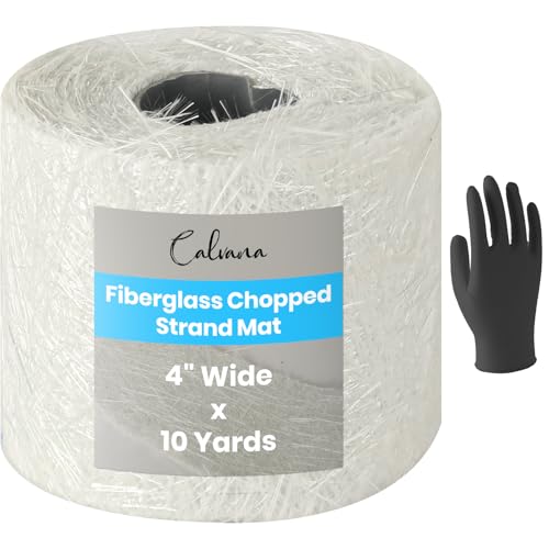 Image of Calvana Fiberglass Chopped Strand Mat, 4 inch Wide *10 Yards, 1.5 oz, Includes One Pair of Gloves, Ideal for Heavy-Duty Repairs, for Structural Reinforcement & Repair Kits, Easy to Use