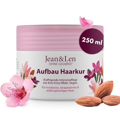 Jean & Len mascarilla capilar reconstructora almendra y queratina, para cabello muy dañado, repara y reduce puntas abiertas y rotura, alisa la fibra, sin parabenos ni siliconas, vegano, 250 ml