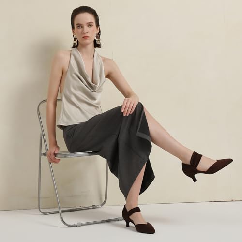 Image of RIBONGZ Kitten Heels for Women Closed Toe Comfortable Low Heels Pointed Toe Sexy Slip on Pumps Bridal Party Dressy Shoes